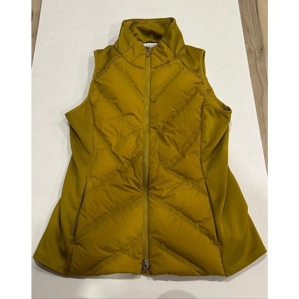 Athleta Puffer Vest Small – Mustard Yellow Quilted Sleeveless Jacket Warm Zip Ve
